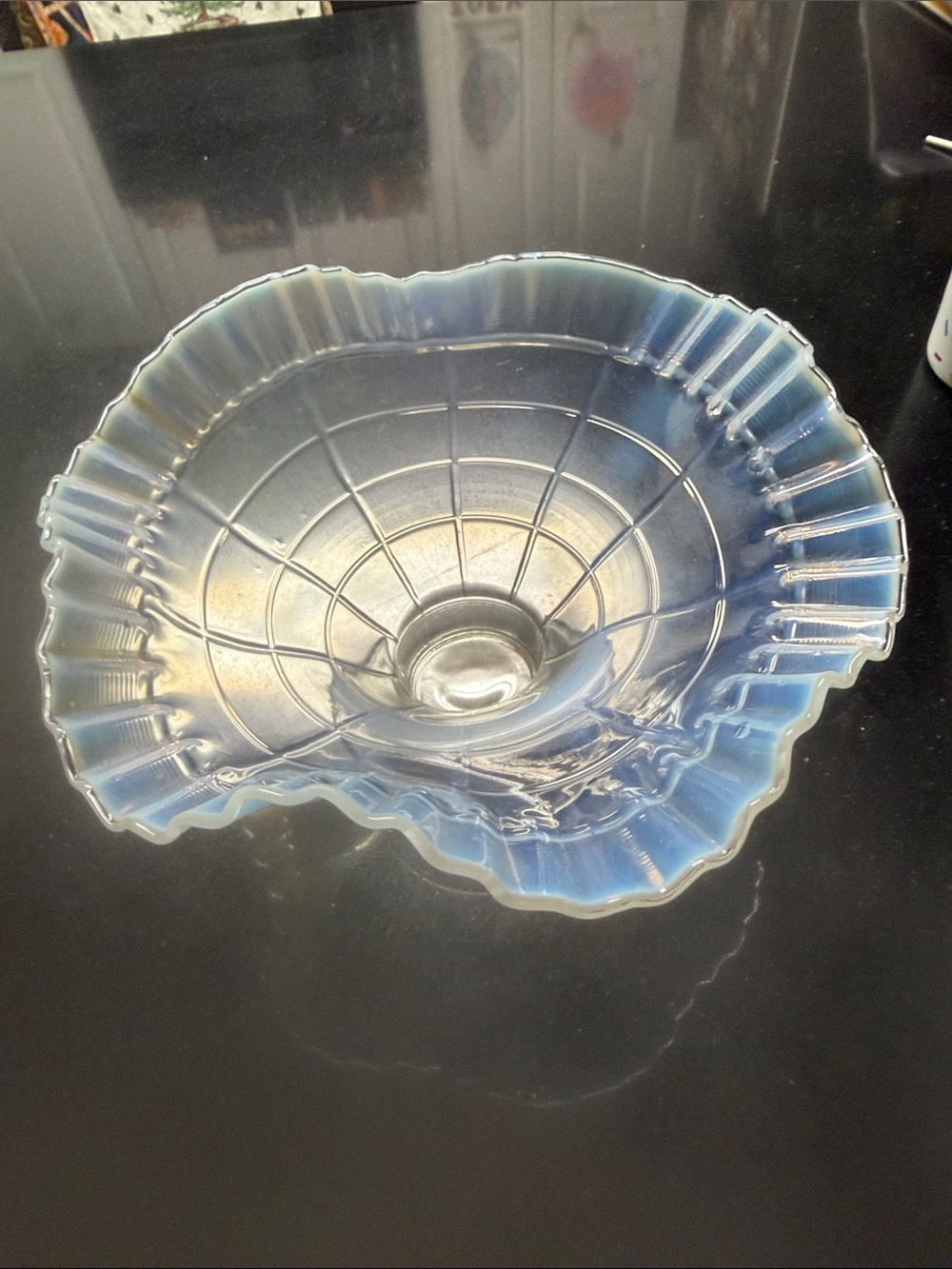 Opalescent Blue Glass Decorative Bowl - Handblown Art Glass